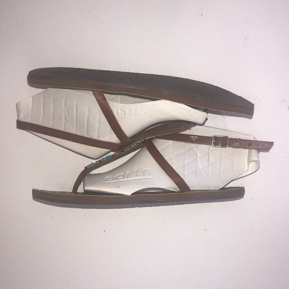 ROXY T-Strap  Sandals Women's Size US7/7.5 Brown Multicolor Beading Leather - Picture 9 of 11